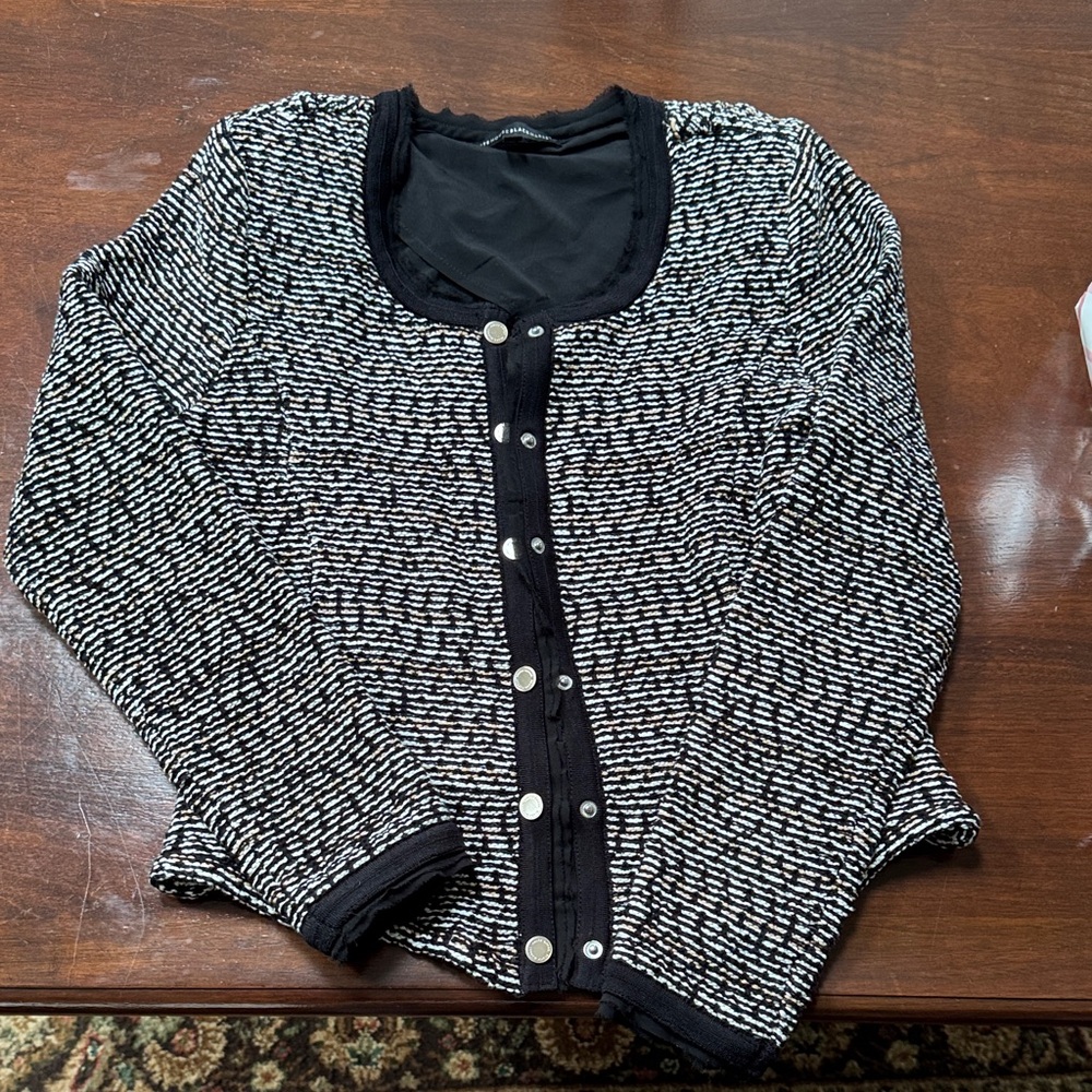 White House Black Market Monochrome Button-Up Cardigan
